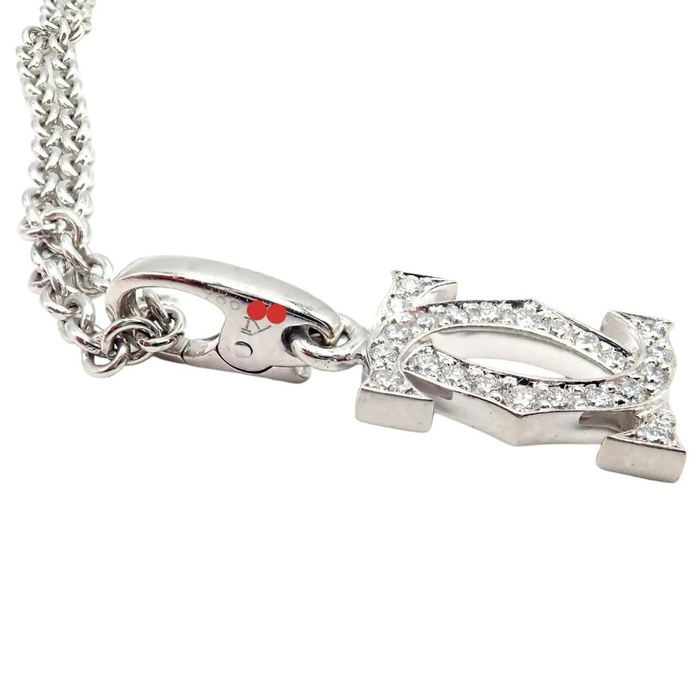 Authentic! Cartier Double C 18k White Gold Diamond Pendant Necklace - Picture 7 of 12